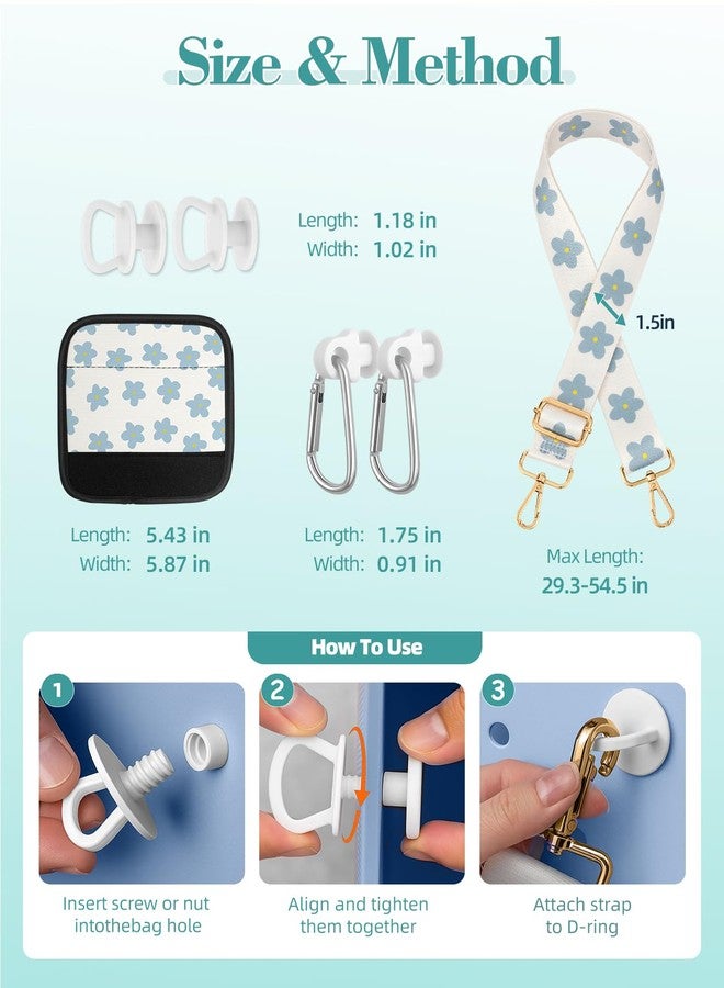 Toykee Bag Strap Charms Crossbody for Bogg Bag Accessories - Shoulder Strap Neoprene Luggage Handle Wrap for Suitcase & 2 Key Holders Blue Flower - Image 5